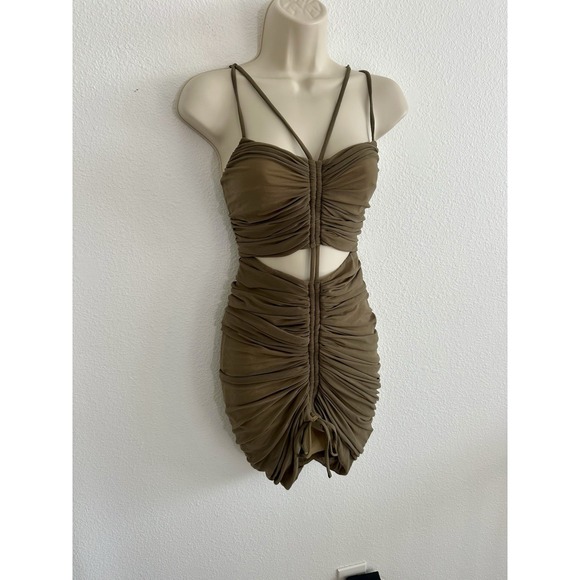 Michael Costello x Revolve Mini Cocktail Dress Ruched Mesh Cutouts Strappy XS - Picture 6 of 10